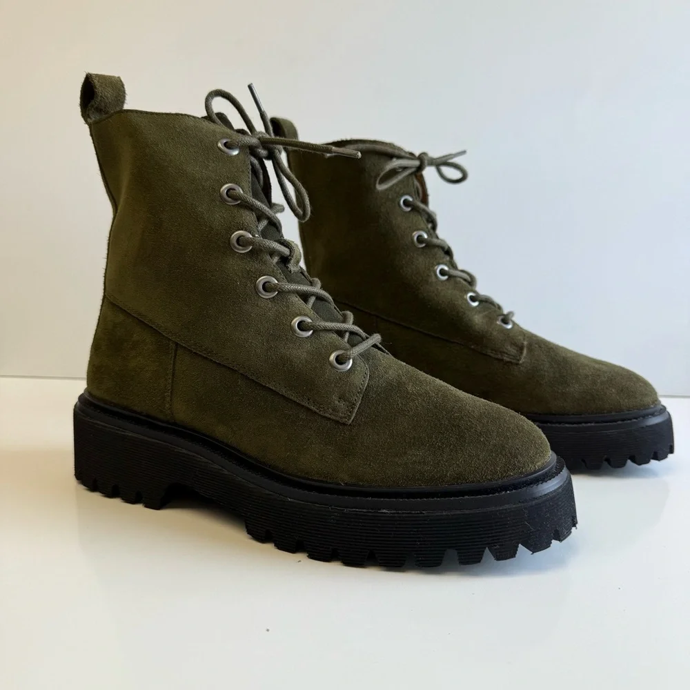 Madewell The Rayna Lace-Up Lug Sole Boot Suede Size 8 Cargo Green - Picture 6 of 7